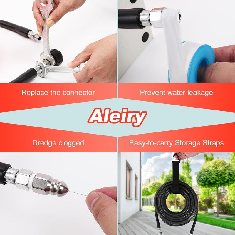 Aleiry Sewer Jetter Kit for Pressure Washer, Water Jet Drain Cleaning Hose with Pionter Button Nose Nozzle 1/4" NPT Sewer Cleaning Tool High-Pressure Nozzles,5800 PSI 25 FT - Image 5